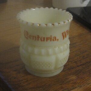 Antique Custard Glass Toothpick Holder Yellow marked Centuria Wis.